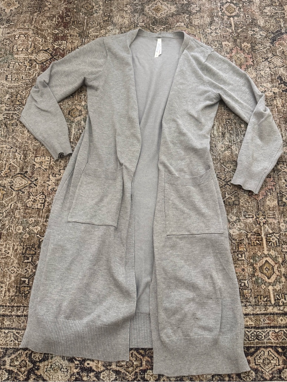 Stoosh Light Gray Open-Front Long Knit Cardigan